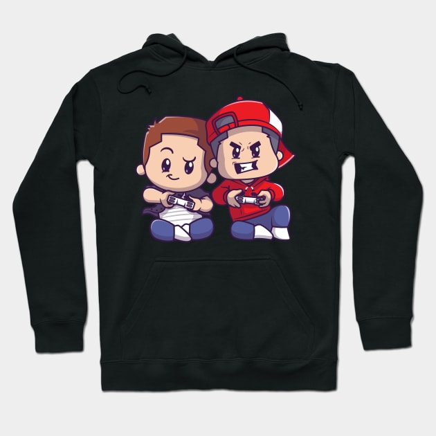 Cute Couple Boy Playing Game Cartoon Hoodie by Catalyst Labs